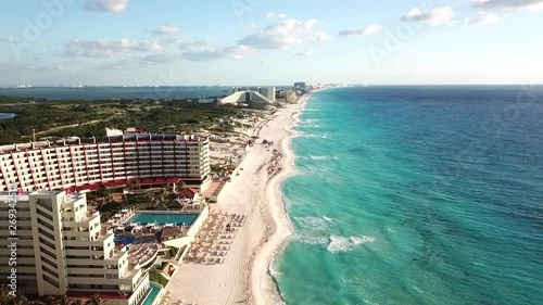 Beautiful beach in Cancun, aerial view. Zona Hoteliera. Caribbean coast, Yucatan, Mexico photo
