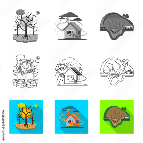 Vector illustration of natural and disaster sign. Collection of natural and risk vector icon for stock.