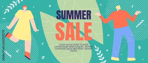 Flyer Inscription Summer Sales, Cartoon Flat.
