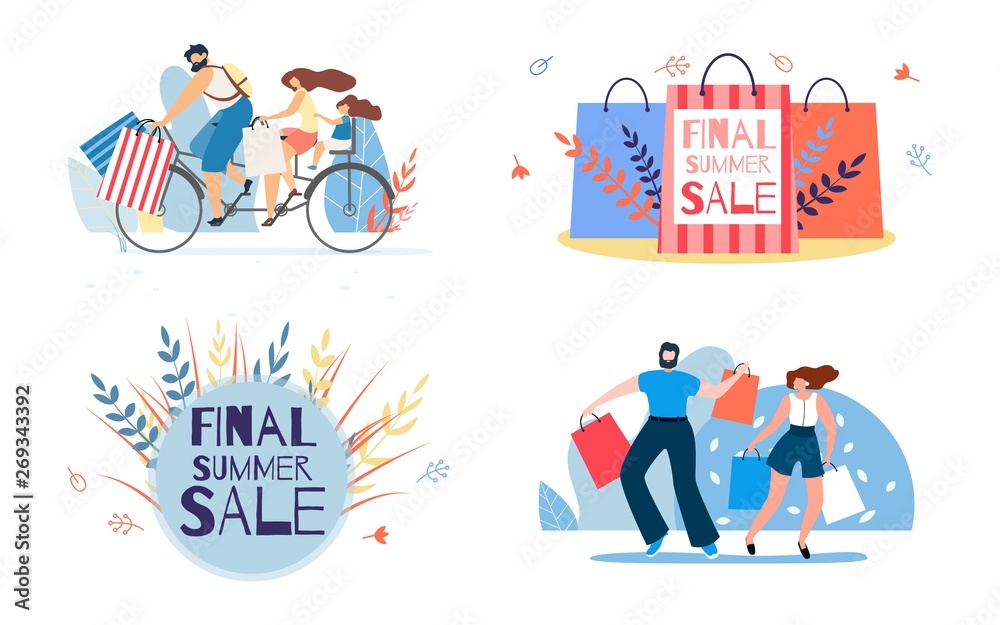 Fototapeta premium Set Poster Invitation Final Summer Sale Lettering.