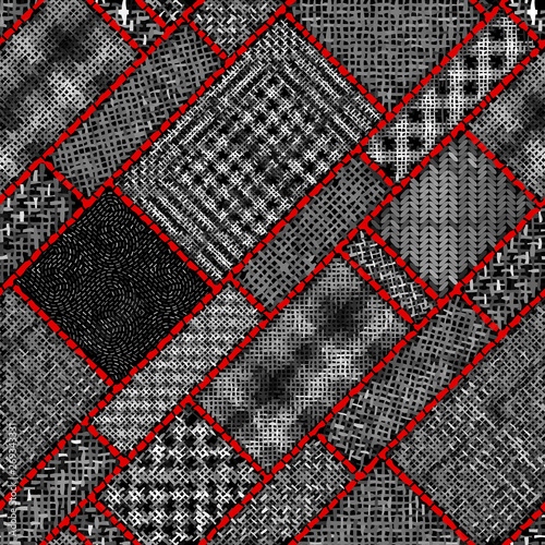 Imitation of indian patchwork pattern with texture canvas Vector seamless image.