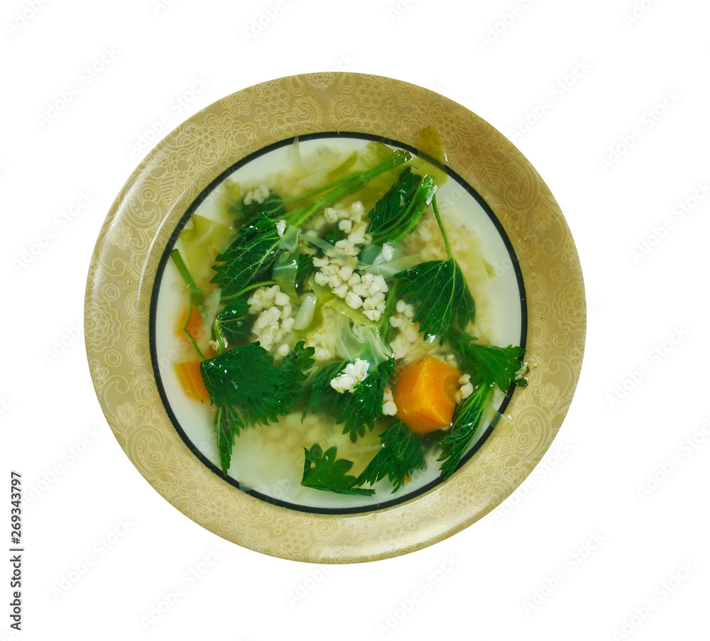 Spring vegetable soup nettle with Wheat Groats Spring vegetable soup nettle with Wheat Groats