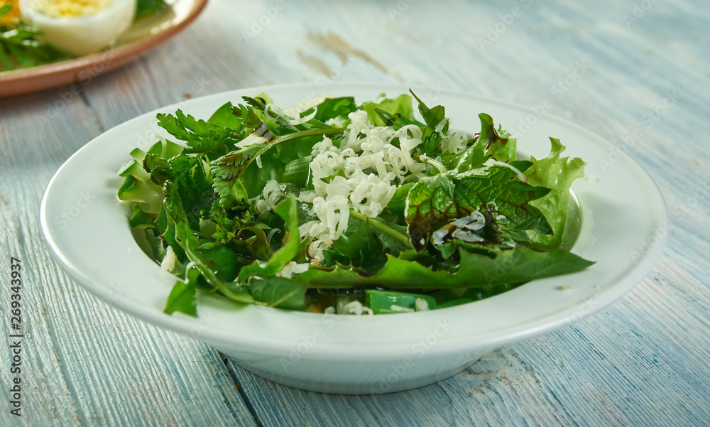 Spring salad with herbs, dandelion, nettle Spring salad with herbs, dandelion, nettle