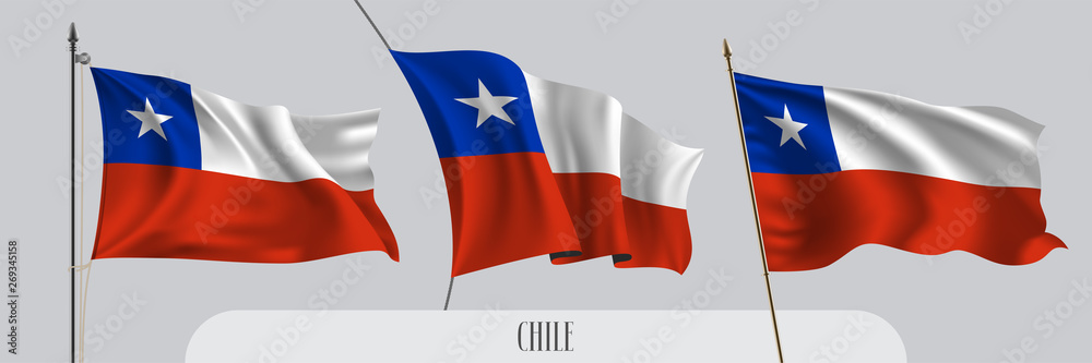 Set of Chile waving flag on isolated background vector illustration
