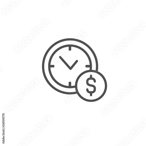 Free Download Money time vector icon, concept. Clock line outline sign, linear thin symbol, flat design for web, website, mobile app - GFXLoad