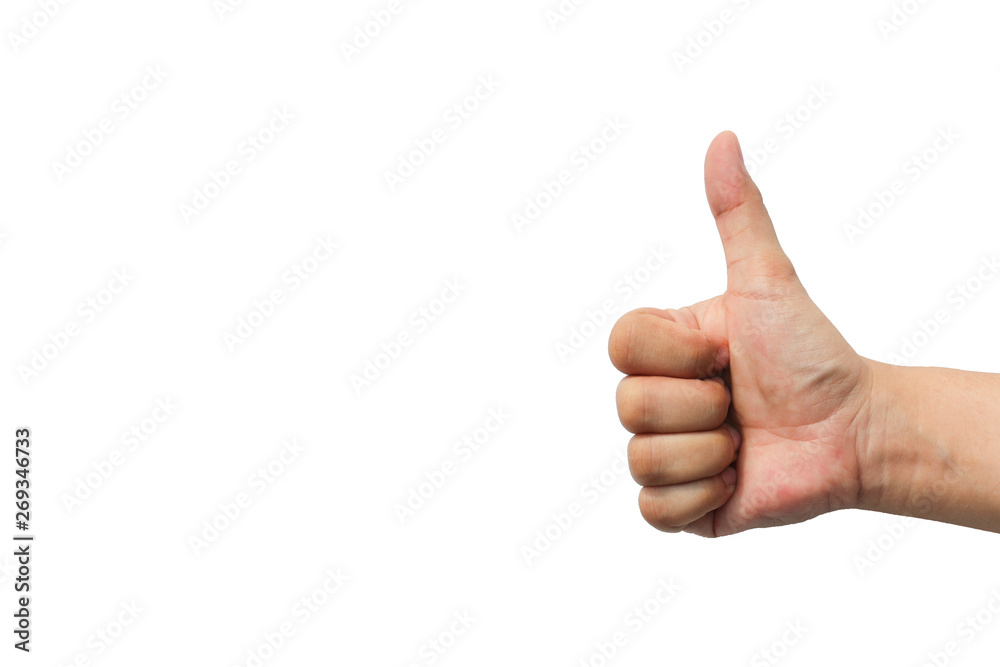 Human's hand with thumb up on isolated white background. Like this thing. Human's hand with thumb up on isolated white background. Like this thing.