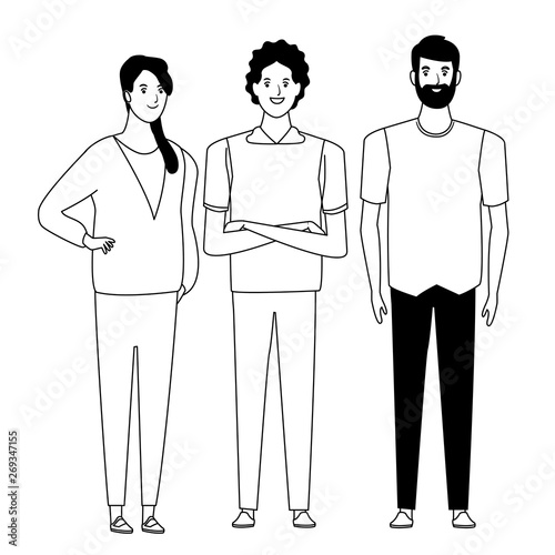group of people avatar cartoon character in black and white