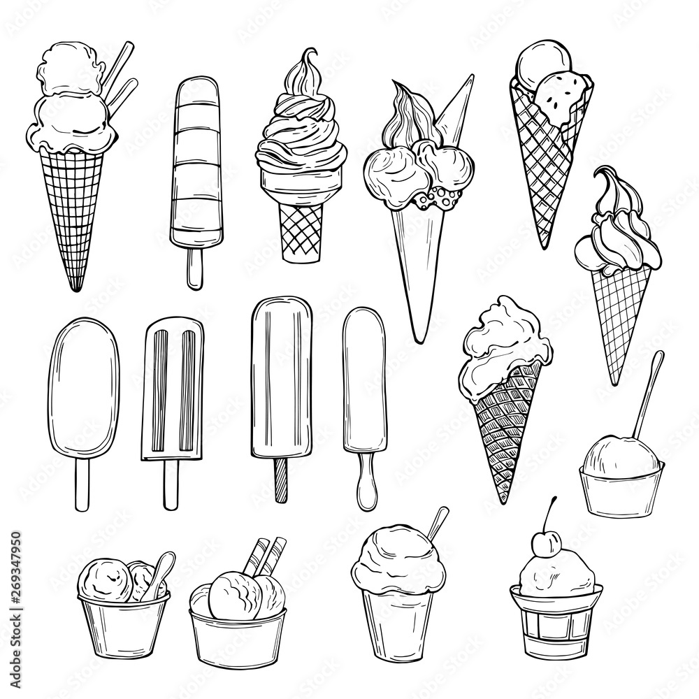 Hand drawn ice cream. Vector sketch illustration. Stock Vector | Adobe ...