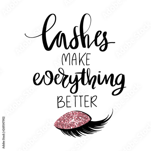 But first mascara. Vector Handwritten quote. Long lashes