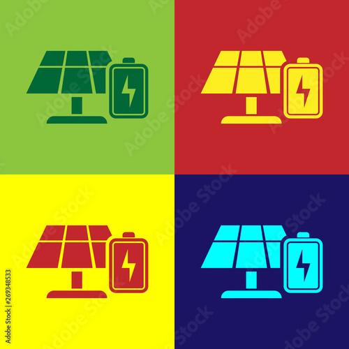 Color Solar energy panel and battery icon isolated on color backgrounds. Vector Illustration