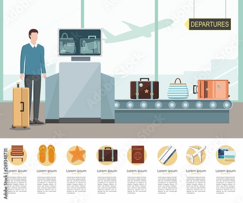 Luggage scanner  with passenger luggage in airport