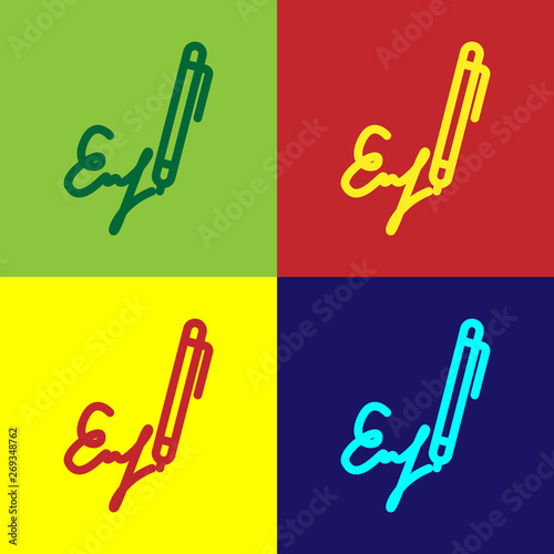 Color Signature line icon isolated on color backgrounds. Pen and undersign, underwrite, ratify symbol. Vector Illustration