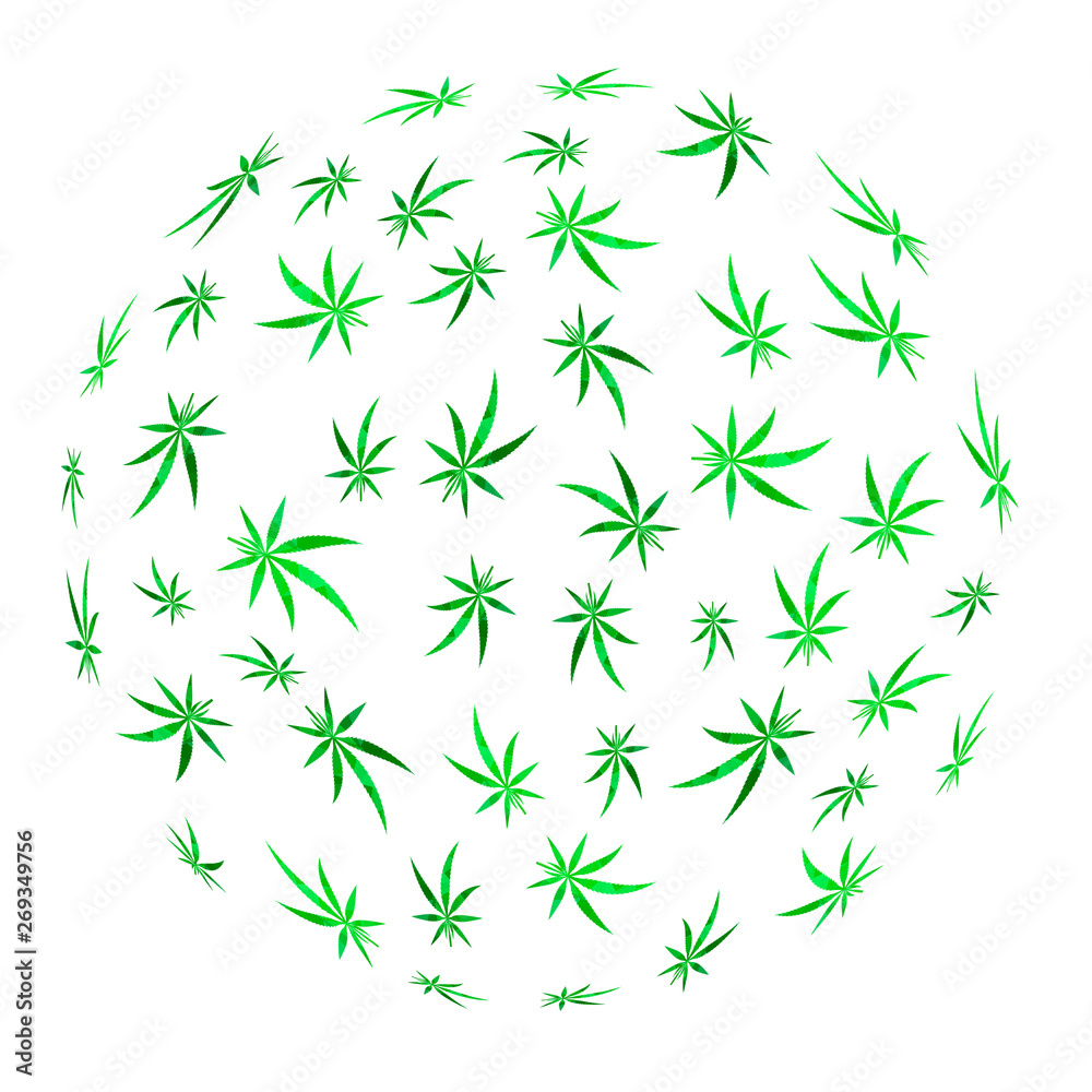 Green Cannabis Leaves Background. Green Medical Marijuana Pattern. Floral Logo Design