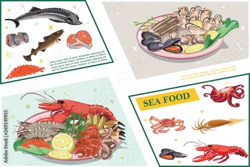 Flat Seafood Colorful Composition