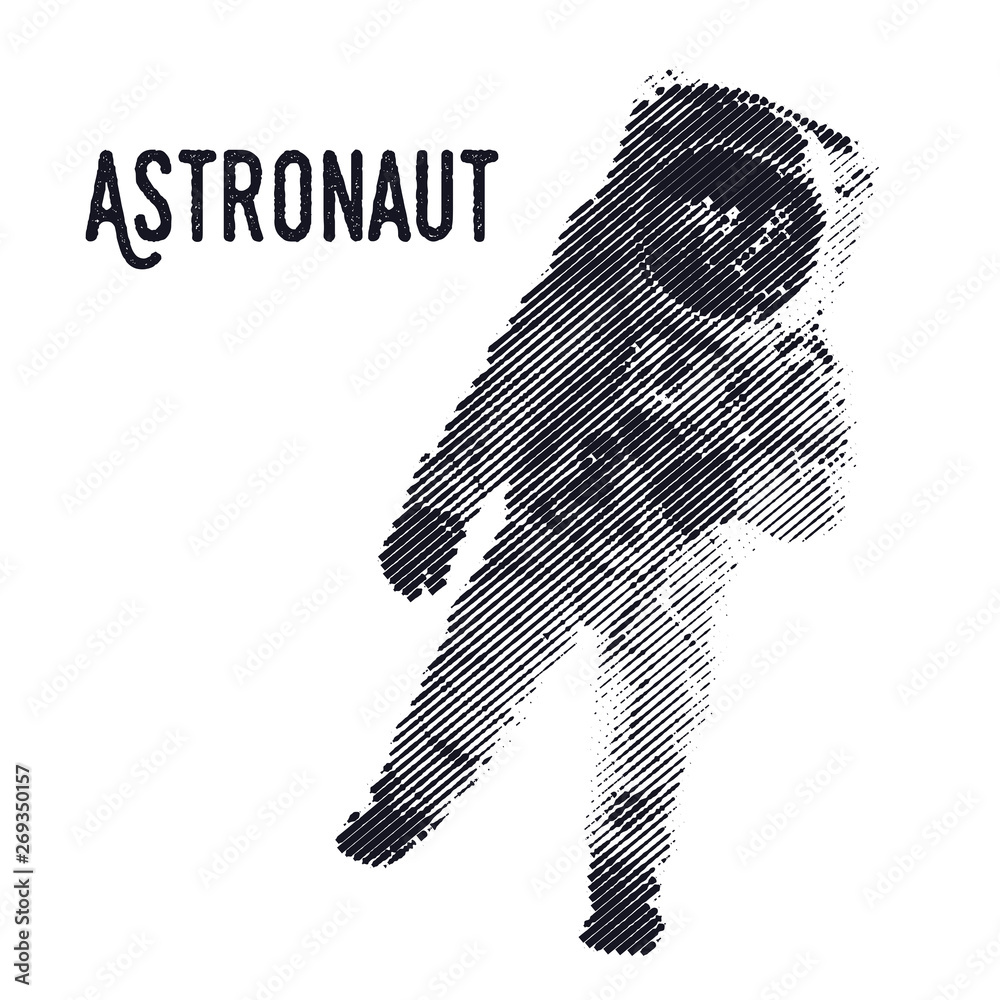 astronaut black and white illustration in engraved style astronaut black and white illustration in engraved style