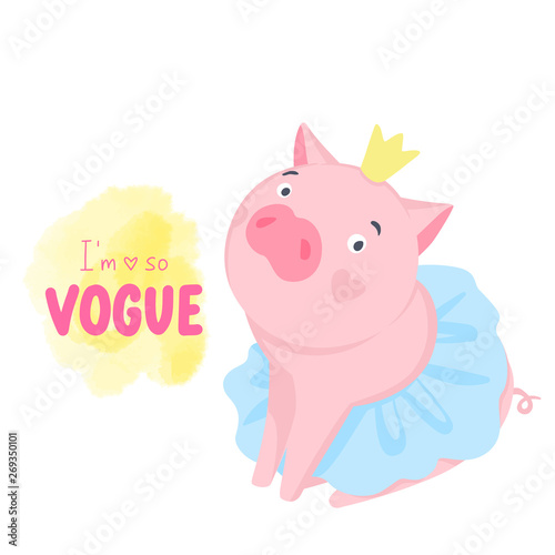 Cute vector pig. Cartoon illustration with funny animal.