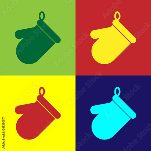Color Oven glove icon isolated on color backgrounds. Kitchen potholder sign. Cooking glove. Vector Illustration