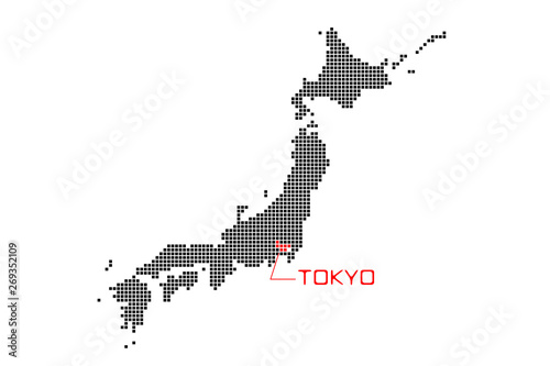 Tokyo in the map of Japan. Japan base Tokyo. 日本地図の中の東京 日本の拠点 東京