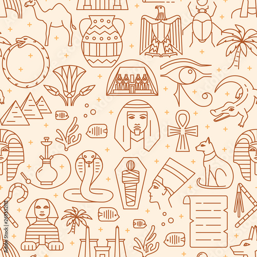Egypt seamless pattern in thin line style