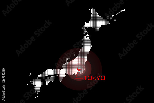 Tokyo in the map of Japan. Japan base Tokyo. 日本地図の中の東京  日本の拠点　東京