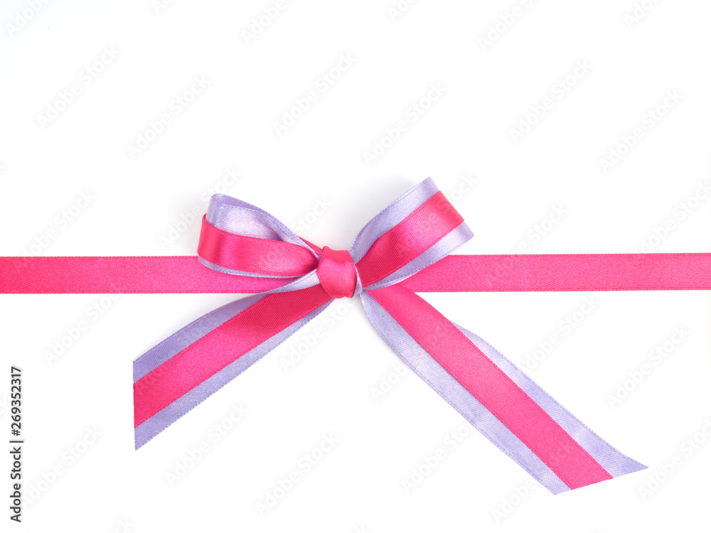 Bow of two satin ribbon pink and lilac color
