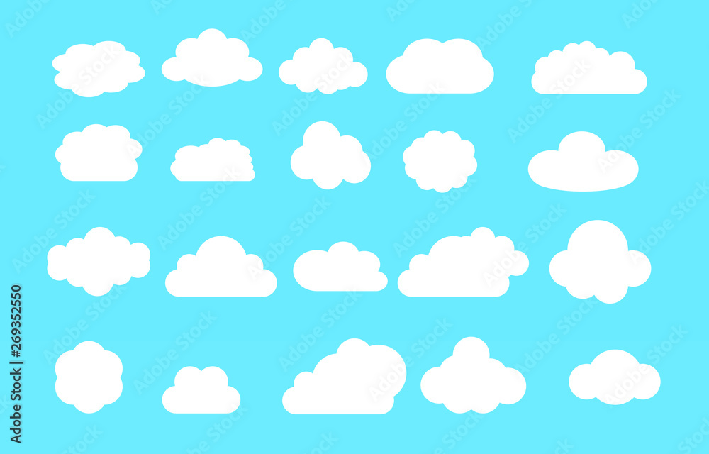 Collection of white cloud isolated on blue background. Vector icon illustration Collection of white cloud isolated on blue background. Vector icon illustration