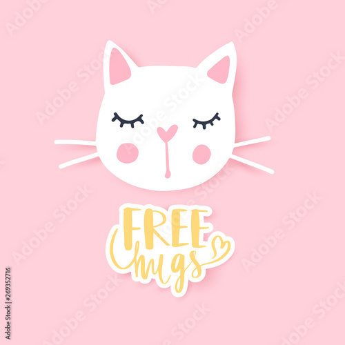 Cute cat vector illustration. Girly kittens. Fashion Cat's face.