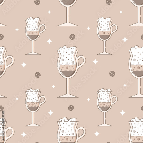 Seamless pattern with glasses of coffee with milk.