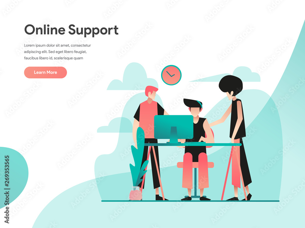 Online Support Illustration Concept. Modern flat design concept of web page design for website and mobile website.Vector illustration EPS 10