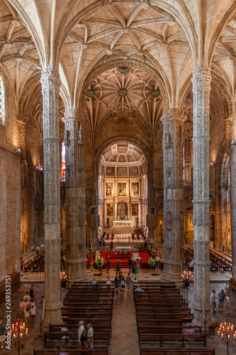 Lisbon, Portugal. Church of the Jeronimos Monastery or Abbey aka Santa Maria de Belem monastery. UNESCO World Heritage. Manuelino or Manueline
