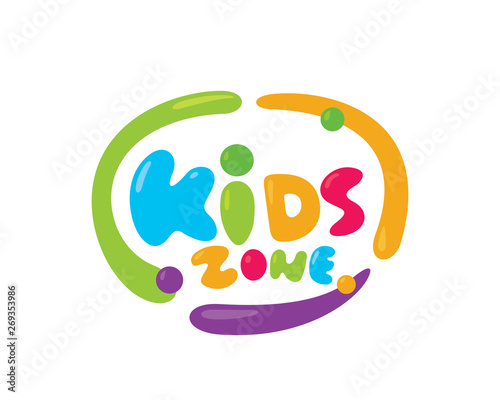 Modern Colorful Kids Zone Sign Logo Illustration In Isolated White Background