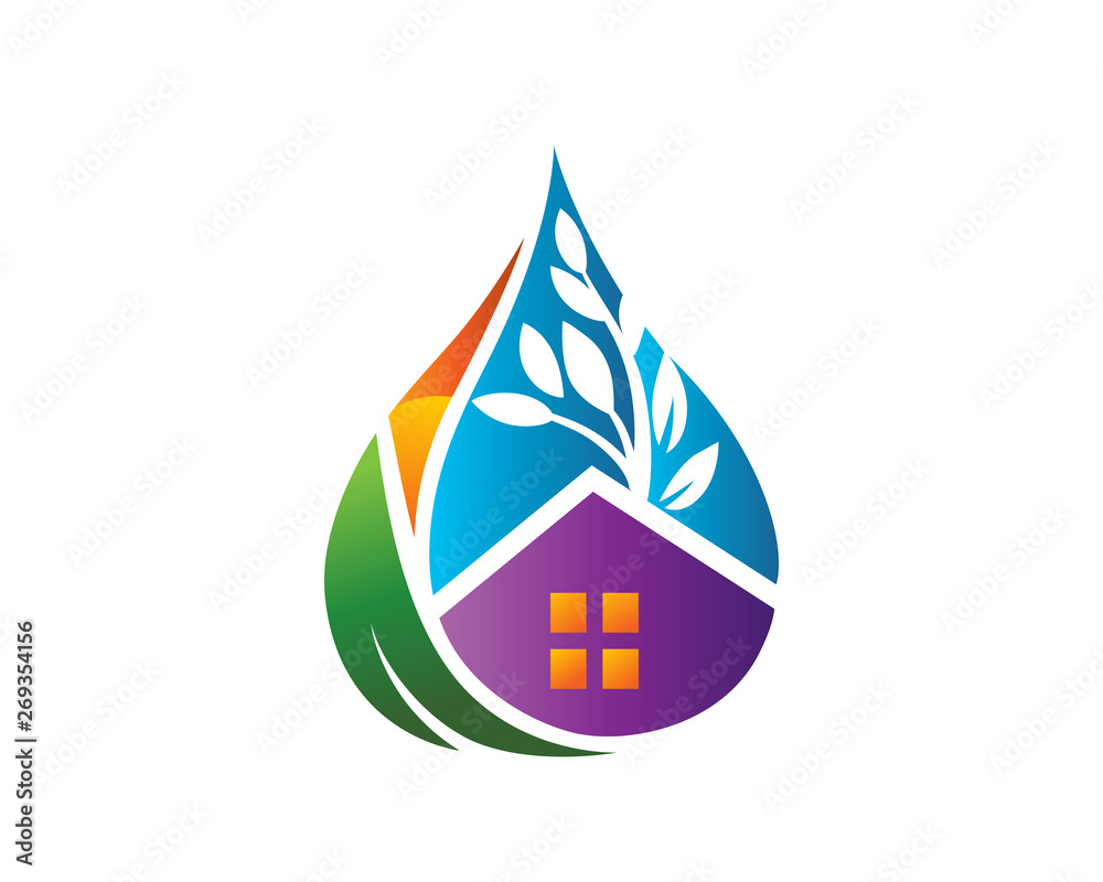 Modern Eco Friendly House Property Logo Illustration In Isolated White Background
