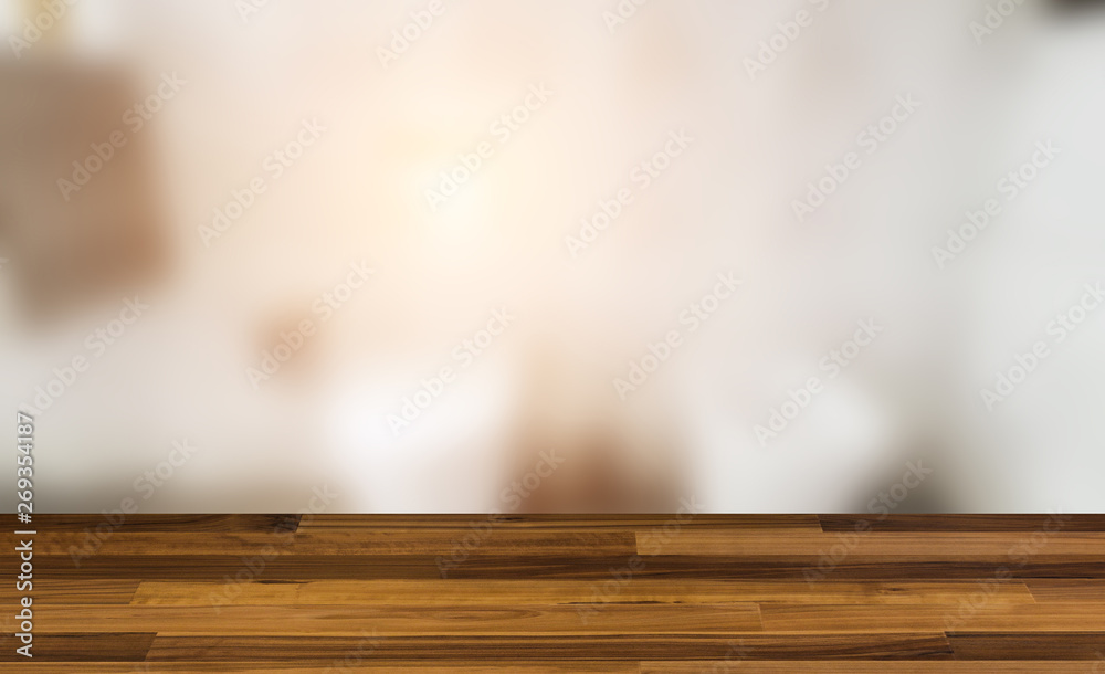 Empty interior with large window. Retro light bulb. The floor is of brown parquet. 3D rendering. wooden table. blurred background Empty interior with large window. Retro light bulb. The floor is of brown parquet. 3D rendering. wooden table. blurred background