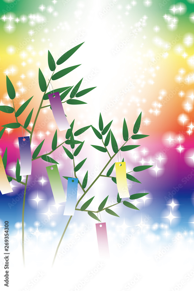 Background Wallpaper Vector Illustration Design Free Free Size Charge Free Colorful Color Rainbow Show Business Entertainment Party Image 無料背景素材 七夕祭り 竹飾り キラキラ 星屑 天の川 夏のイメージ イラスト壁紙 宣伝ポスター 光 Stock Vector