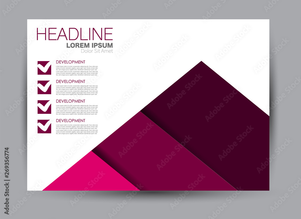 Landscape wide flyer template. Billboard banner abstract background design. Business, education, presentation, advertisement concept. Pink color. Vector illustration.