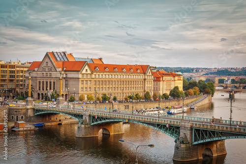 View of old Prague, the Vltava river and the embankment. Czech Republic.