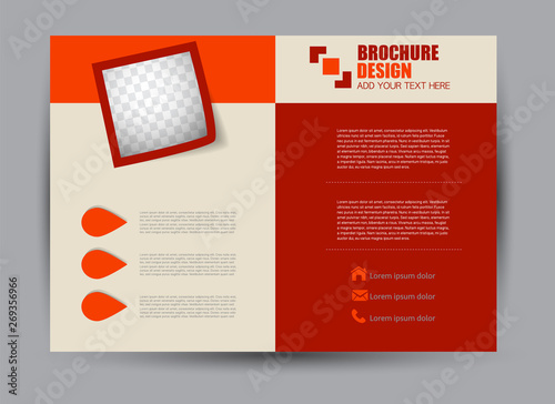 Landscape wide flyer template. Billboard banner abstract background design. Business, education, presentation, advertisement concept. Red color. Vector illustration.