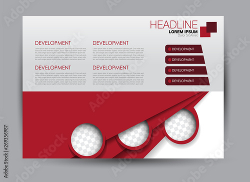 Landscape wide flyer template. Billboard banner abstract background design. Business, education, presentation, advertisement concept. Red color. Vector illustration.