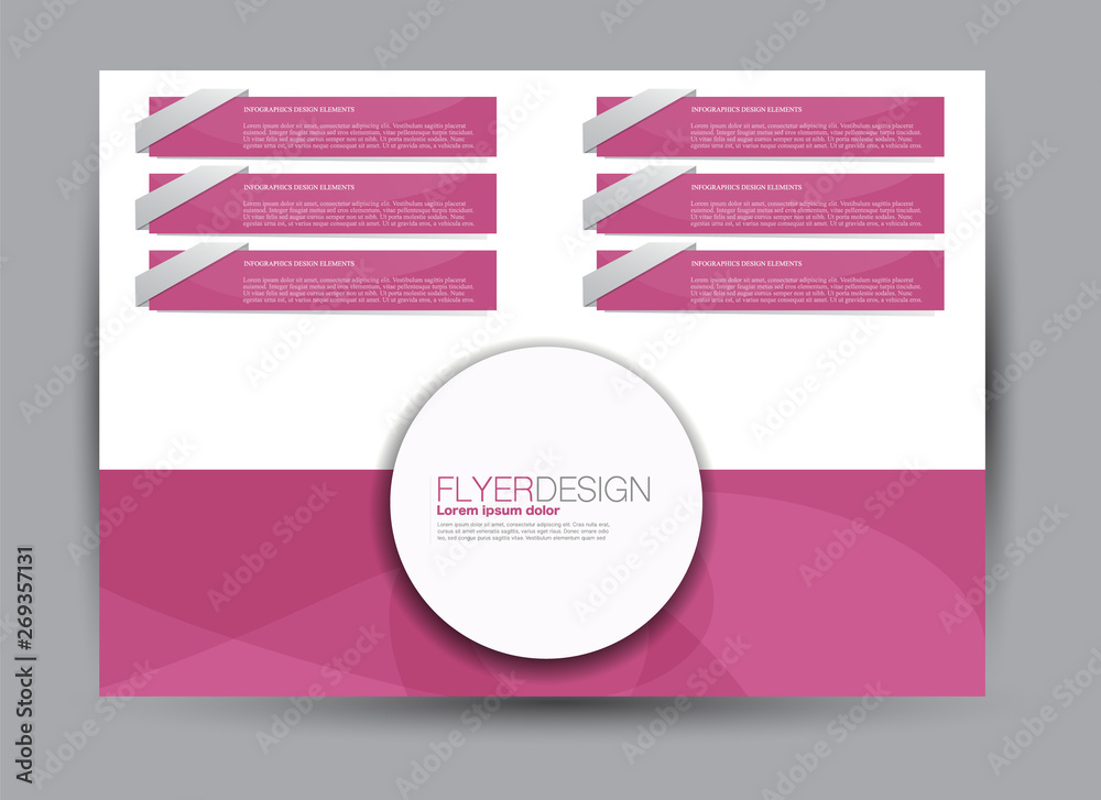 Landscape wide flyer template. Billboard banner abstract background design. Business, education, presentation, advertisement concept. Pink color. Vector illustration.