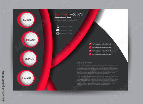 Landscape wide flyer template. Billboard banner abstract background design. Business, education, presentation, advertisement concept. Black and red color. Vector illustration.