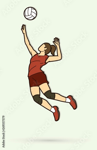 Woman volleyball player action cartoon graphic vector