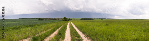 Road in the field, stormy sky