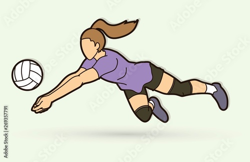 Woman volleyball player action cartoon graphic vector