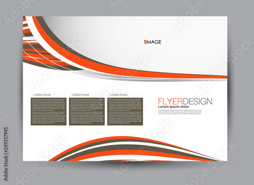 Landscape wide flyer template. Billboard banner abstract background design. Business  education  presentation  advertisement concept. Brown and orange color. Vector illustration.