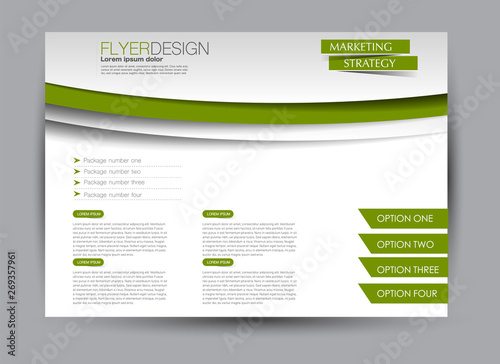 Landscape wide flyer template. Billboard banner abstract background design. Business, education, presentation, advertisement concept. Green color. Vector illustration.