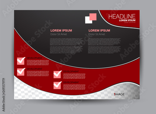 Landscape wide flyer template. Billboard banner abstract background design. Business, education, presentation, advertisement concept. Red and black color. Vector illustration.