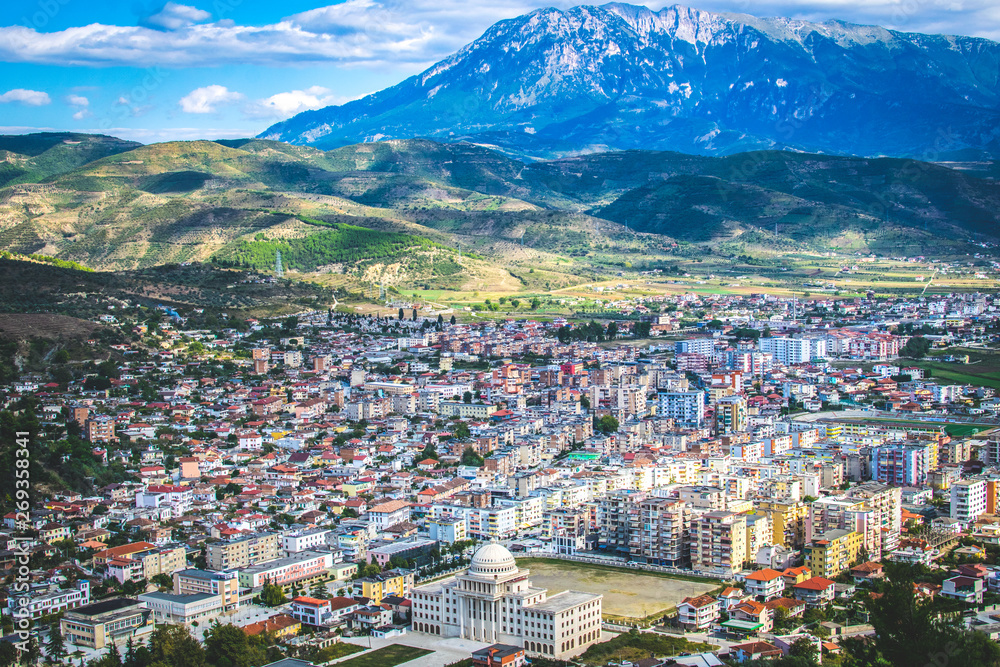 Berat university and new city by the mountain