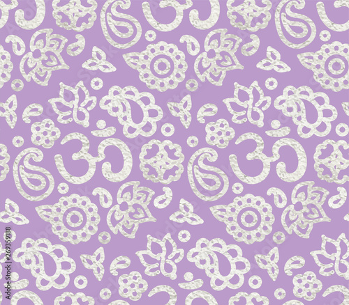 Seamless pattern with silver paint OM meditation ornament