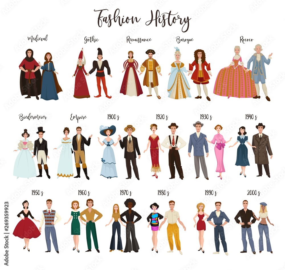 Fashion history clothes design and dressing historical epochs Stock Vector