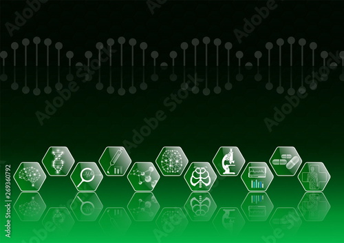 abstract background technology concept in green light,human body heal,technology modern medical science in future and global international medical with tests analysis clone DNA human